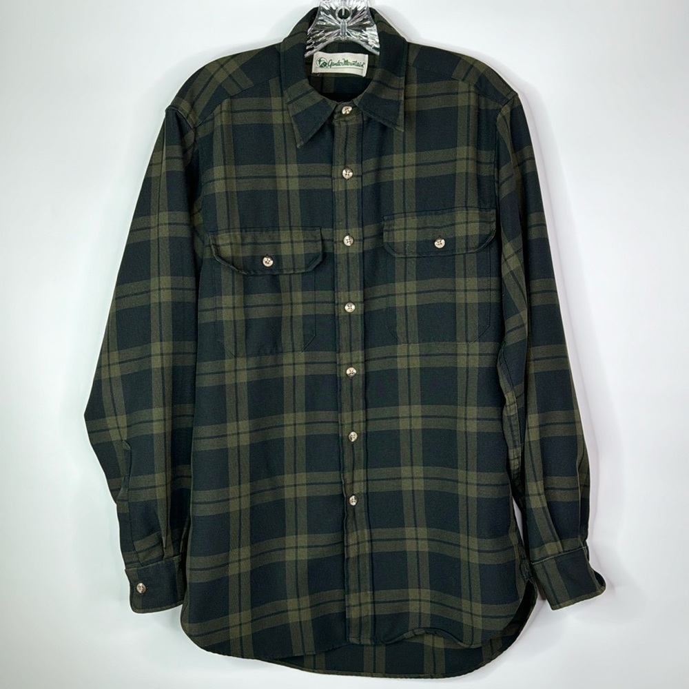 Gander Mountain Black Green Long Sleeve Button Down Shirt Size Medium